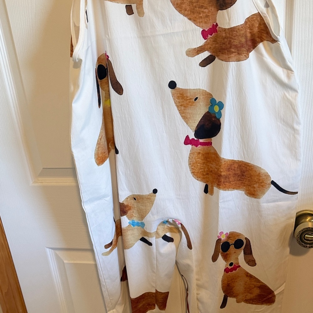 White Dachshund Print Cotton Overalls - Picture 4 of 7